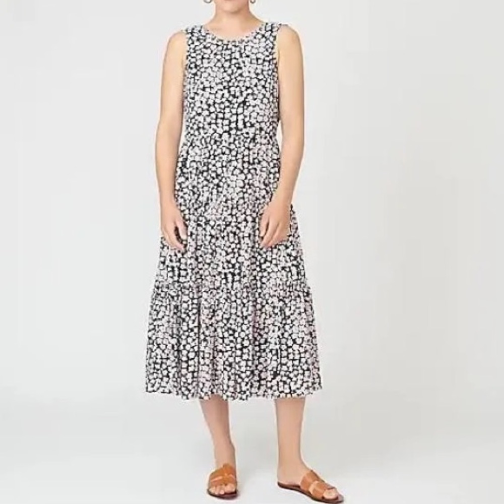 J Crew sleeveless Tiered midi dress in‎ poppy garden print floral V back